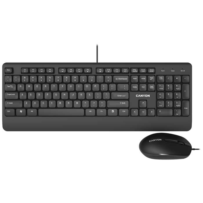 Комплект проводной клавиатуры и оптической мыши Canyon CNE-CSET4-RU,черный