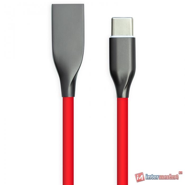 Кабель PowerPlant USB - Type-C, 2м, силикон, красный